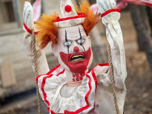 scary swinging clown halloween prop hanging decoration display
