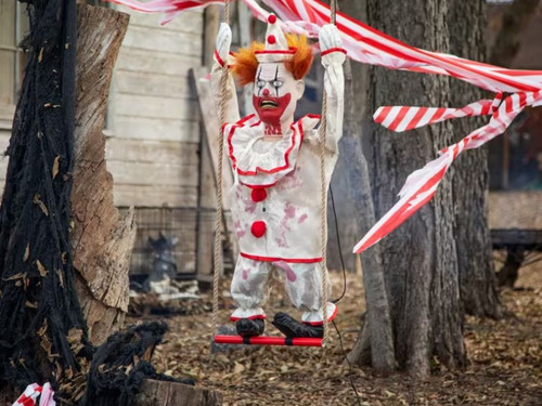 motion activated hanging clown halloween decoration with swing