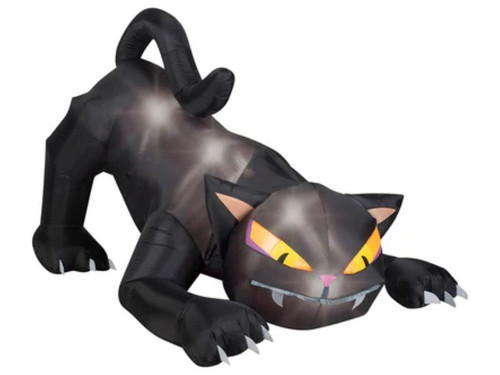 Animated black cat Halloween inflatable with turning head and glowing LED eyes