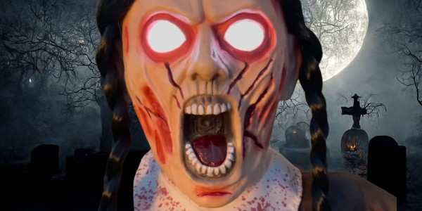 A Screaming Girl on display with text:  Affordable Halloween animatronics, props, and masks. We supply the best and most popular animatronics, props, and masks for your professional or neighborhood haunt. 