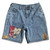 Patchwork boro denim shorts