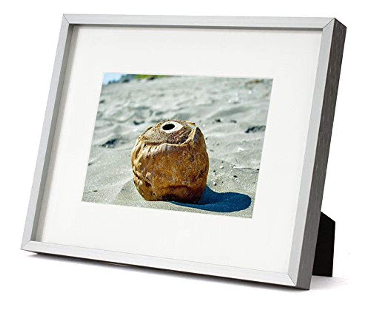 Brushed Silver Metal Picture Frame with White Mat 8x10
