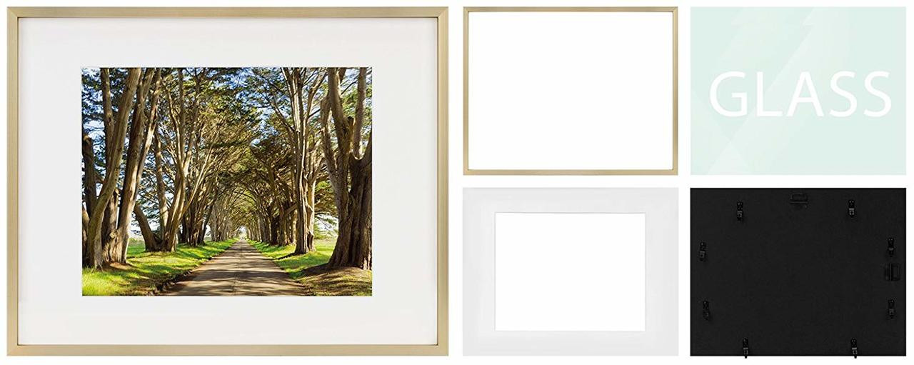  16x20 Picture Frame Matted to 11x14, Solid Oak Wood 16 x 20  Picture Frame for Wall, Minimalist Thin Wood Post Frame 16x20 for Home  Decor, 16x20 Wood Frame with Glass
