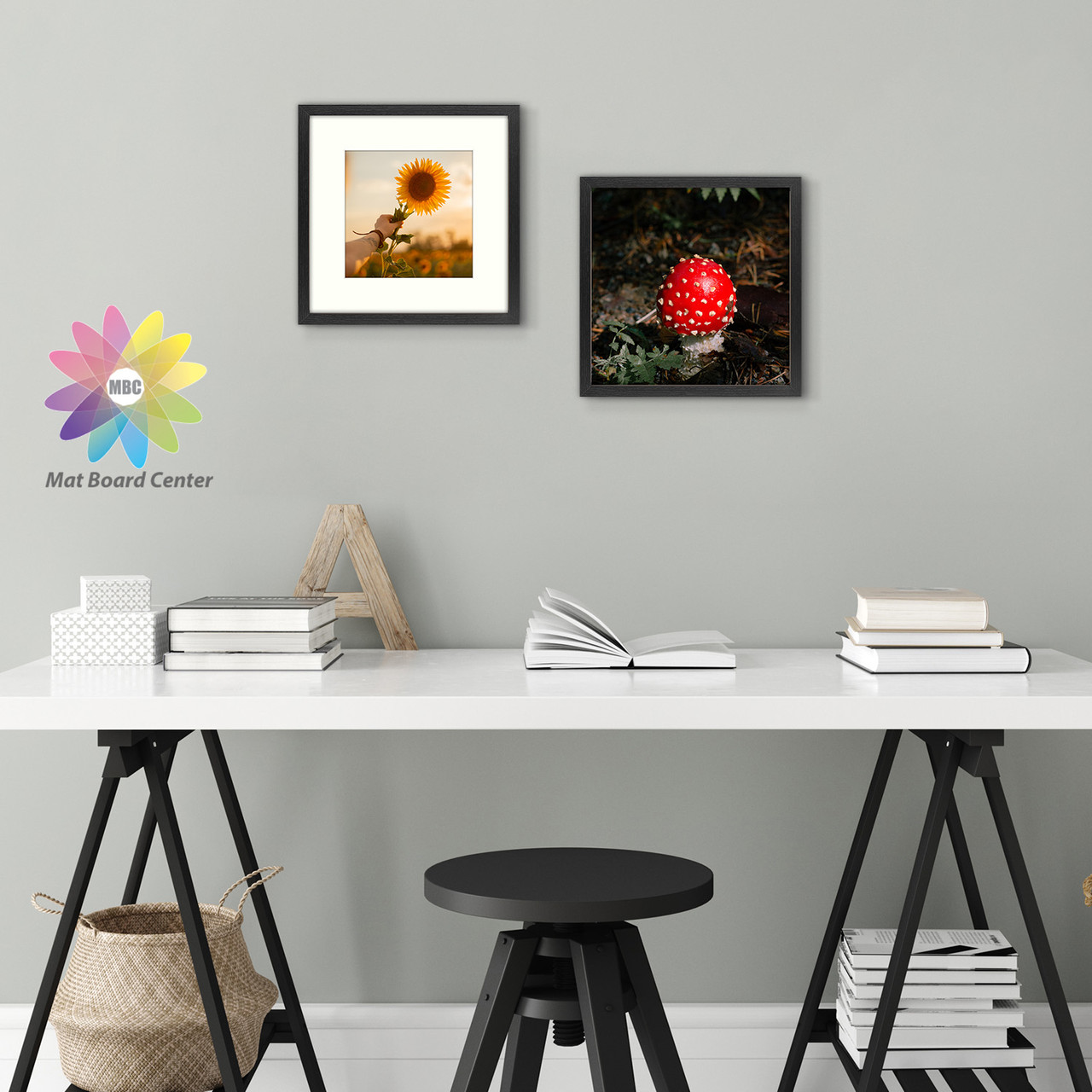 Gallery Solutions 12x12 Black Wall Frame with Double White Mat For 8x8  Picture 