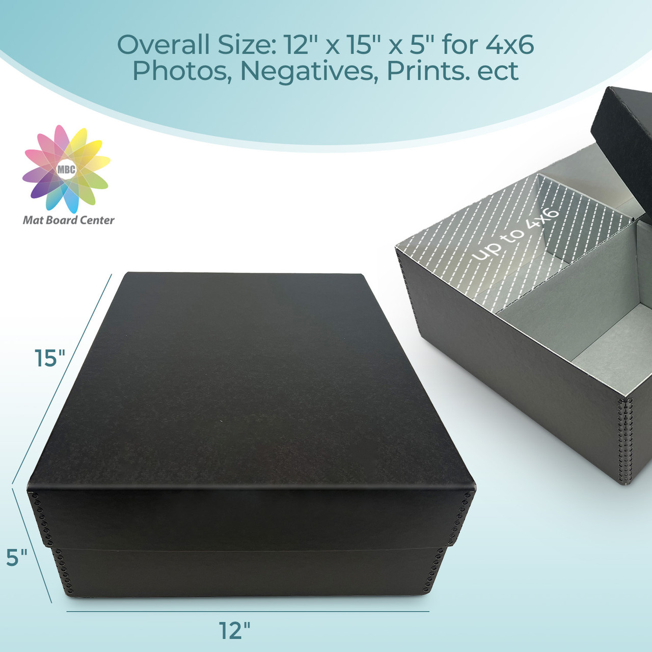 Lineco Black Archival Photo Storage Box with Removable Lid 15.5 x 12 x 5  Without Envelopes.