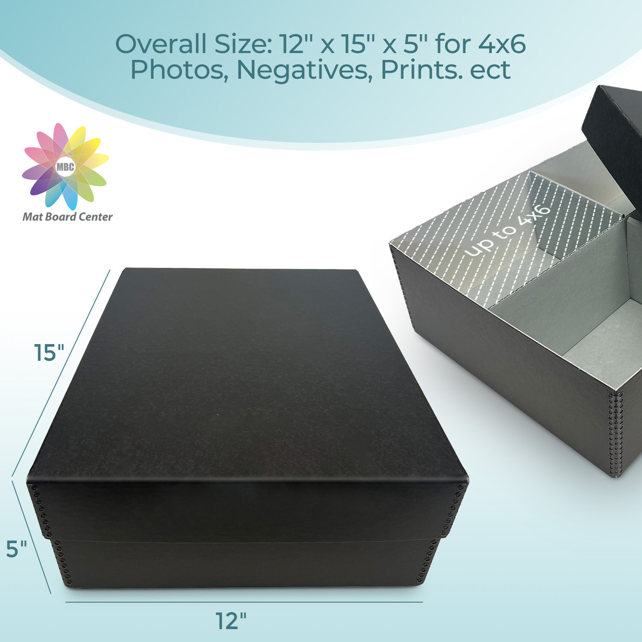 Lineco 12x7.75x5.5 Black Archival Photo Storage Box fits 5x7 Pictures  Container with Removable Lid