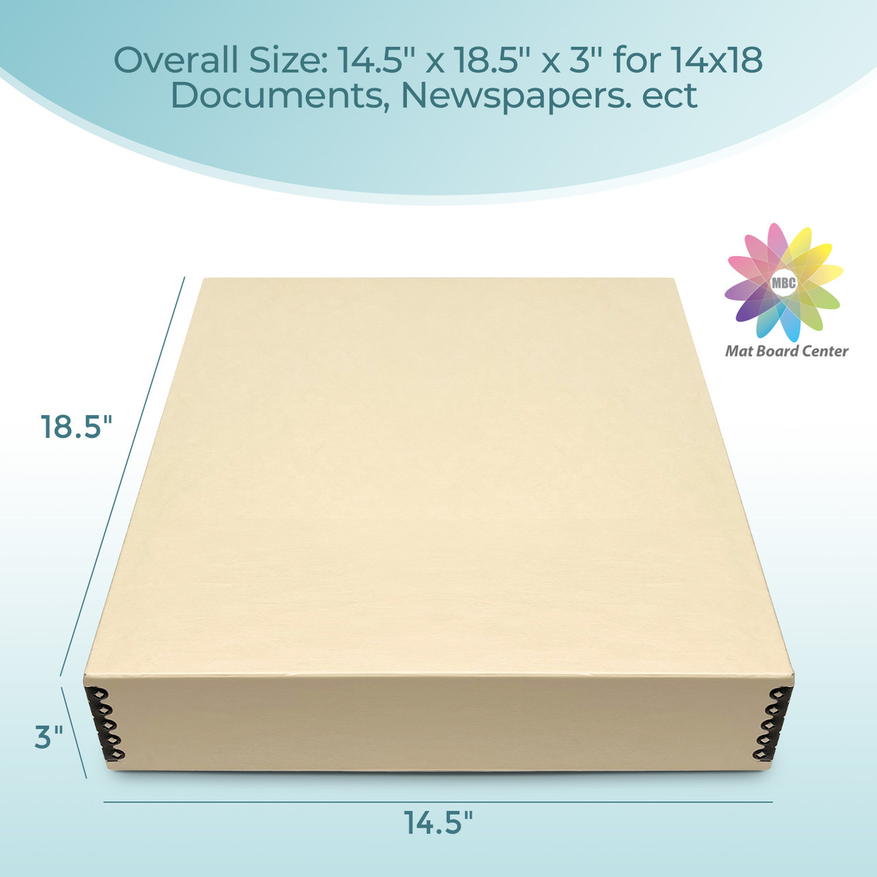 Lineco 14x18 Tan 3 Deep Museum Archival Storage Box Drop Front Design Acid- Free with Metal