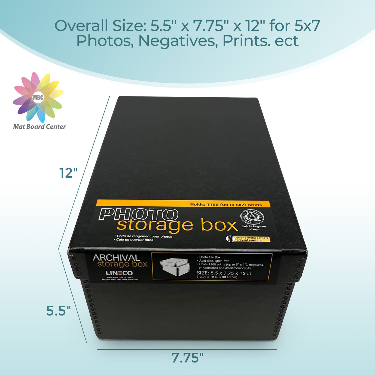 Lineco 12x7.75x5.5 Black Archival Photo Storage Box fits 5x7 Pictures  Container with