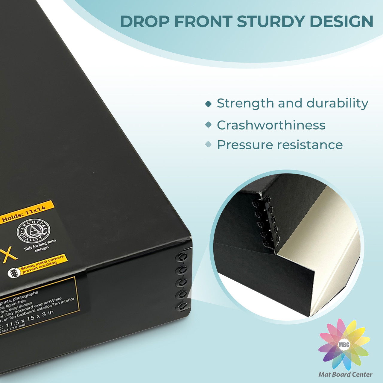 Lineco 8x10 Black 3 Deep Museum Storage Box Drop Front Design 8.5x10.5x3 In