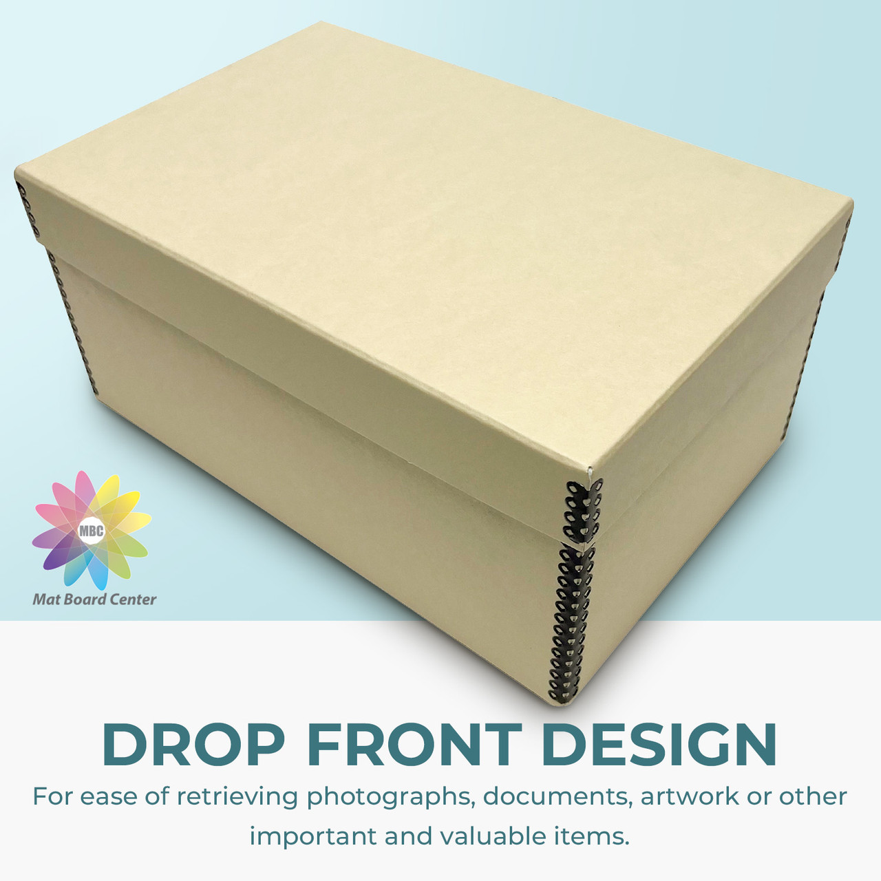 Lineco Tan Photo Storage Box 5x7x12 Inches with Drop Front Design