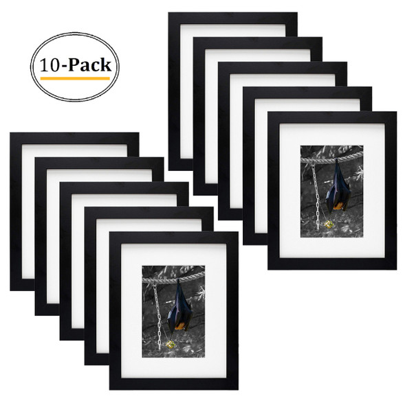 8x10 Frame for 5x7 Picture Black Wood, Solid Smooth (10 Pcs per Box)