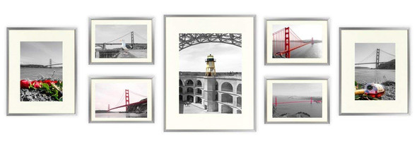 Pack of Seven Gallery Wall Frames Set Silver Aluminum