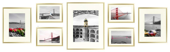 Pack of Seven Gallery Wall Frames Set Gold Aluminum