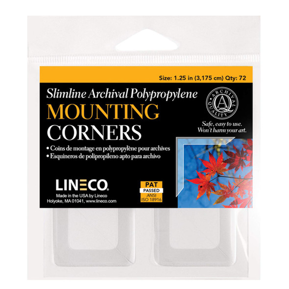 Lineco 1.25" Slimline Polypropylene Mounting Corners. Pack of 72. Self Adhesive, Pressure Sensitive, Non-Yellowing, Mount Pictures Without it Touching Tape, Scrapbooking, DIY, Displaying Pictures