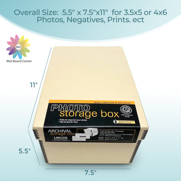 Lineco Tan Photo Storage Box 4x6x12 Inches with Drop Front Design