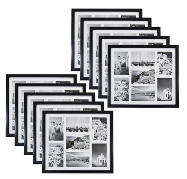 13.7x15.7 Matted Black Wood 7-Opening for 4 x 6 Collage Picture Frame