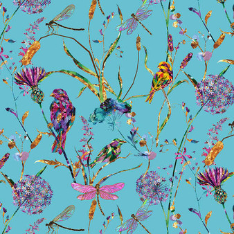 Birds and Dragonflies with Flowers