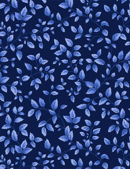 Tiny Blue Flowers Leaves Navy
