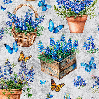 POTTED BLUEBONNETS GRAY