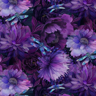 DRAGON MIST FLORAL WITH DRAGONFLIES IN PURPLE