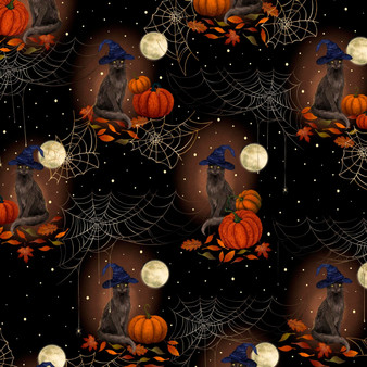 HARVEST HAUNT BLACK CATS WITH WITH HATS & PUMPKINS