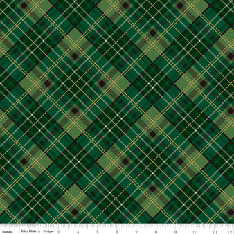 POINSETTIAS AT CHRISTMAS PLAID GREEN FOIL