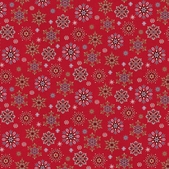 NORDIC HOLIDAY VILLAGE SNOWFLAKES RED MULTI