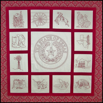 Another by Anita - Spirit of Texas Quilt - Redwork Embroidered-