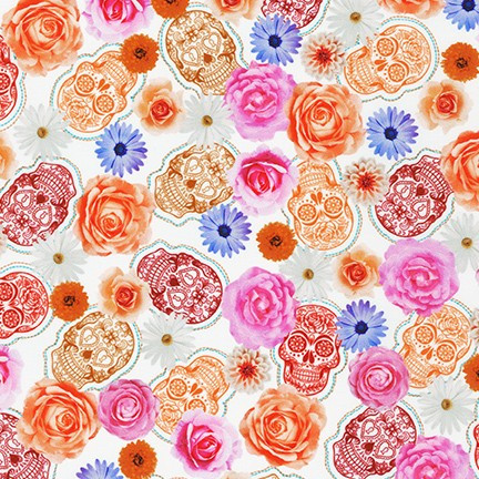 Frida Kahlo White Floral Skulls