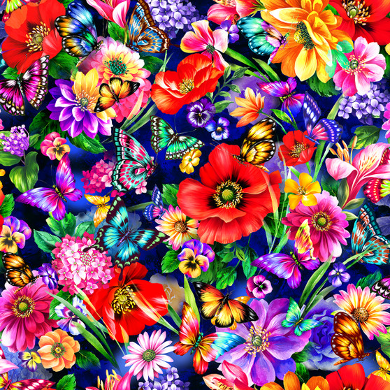 Floral Butterflies LG- Navy