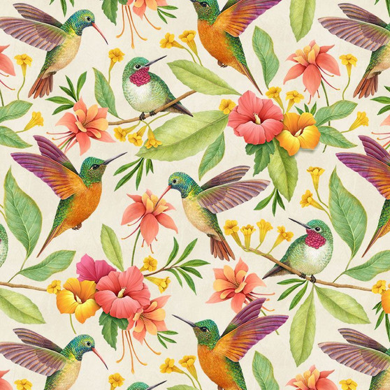 HUMMING BIRD & TROPICAL FLORALS