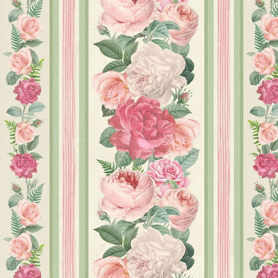 JARDIN - ROSE GARDEN ||  ROSE JARDIN 11" STRIPE|| Sold by the yard