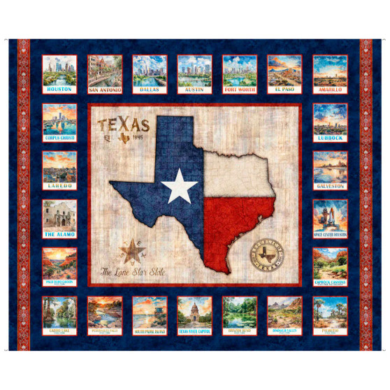 ALL TEXAS SHOP HOP TEXAS MAP PANEL IN MULTI