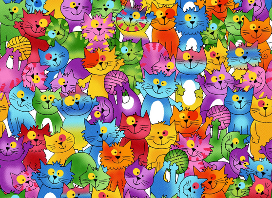 FLANNEL CRAZY CATS ON WHITE