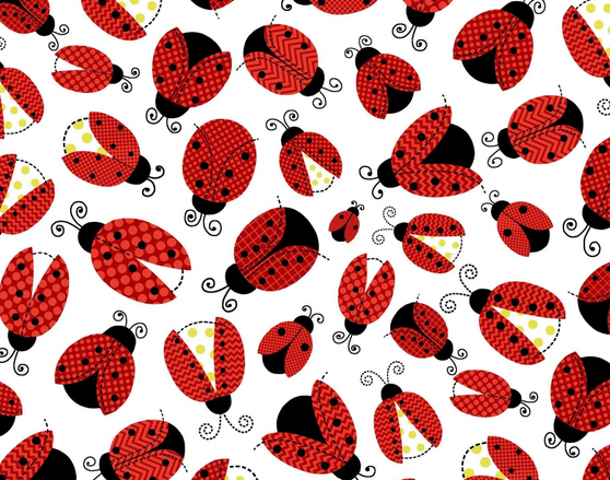 FLANNEL LADY BUGS ON WHITE