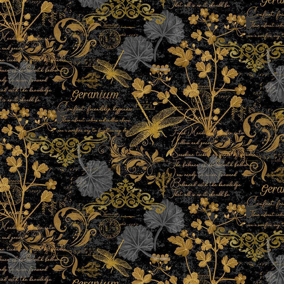 TEXT AND FLORAL BLACK