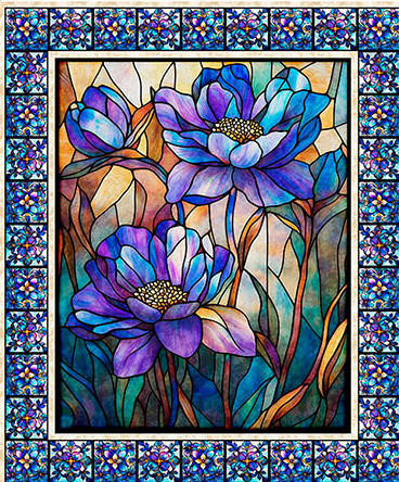 MOSAIC BLOOMS STAINED GLASS FLORAL PANEL