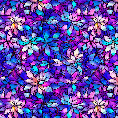ROYALE TAINED GLASS PACKED FLORAL PURPLE