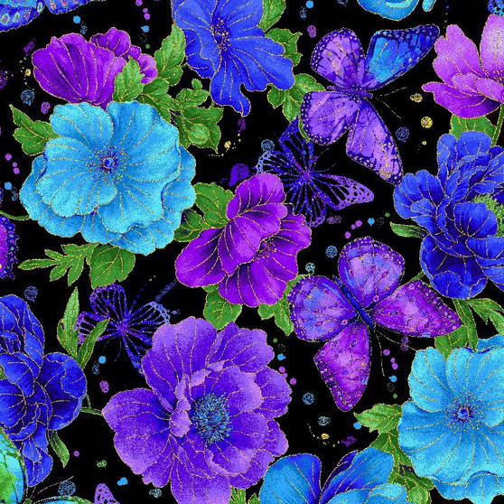EVENING GLOW FLORAL & BUTTERFLIES METALIC