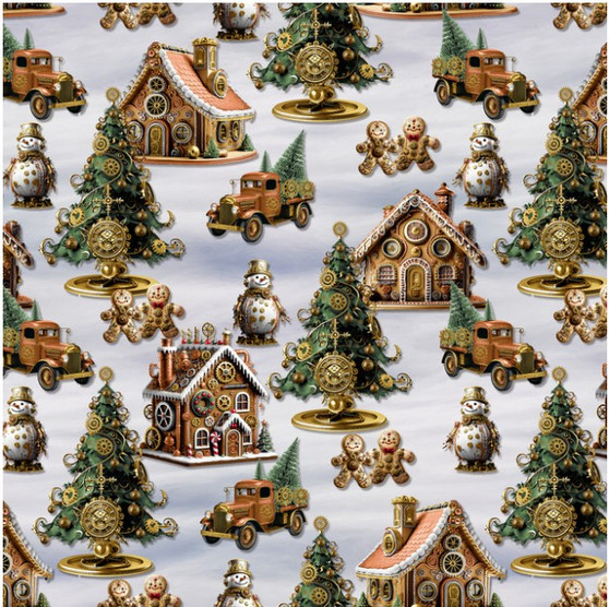 GEARS N GARLAND GINGERBREAD HOUSES WITH SNOWMEN AND TREES