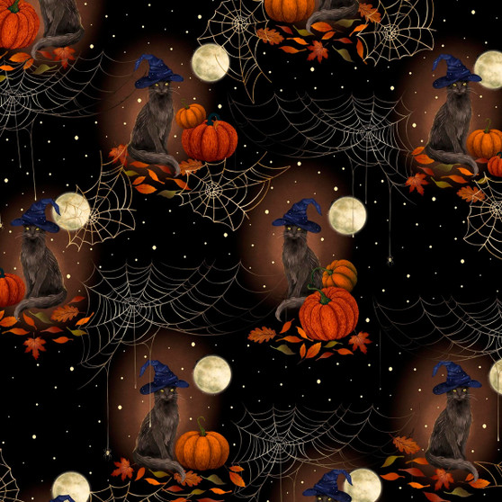 HARVEST HAUNT BLACK CATS WITH WITH HATS & PUMPKINS