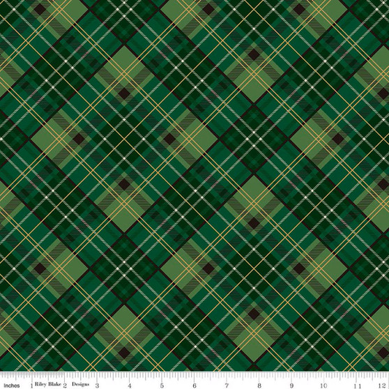 POINSETTIAS AT CHRISTMAS PLAID GREEN FOIL