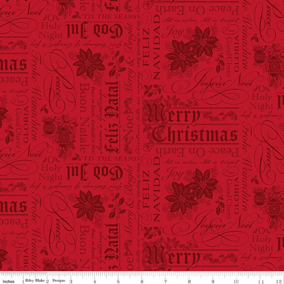 POINSETTIAS AT CHRISTMAS TEXT RED