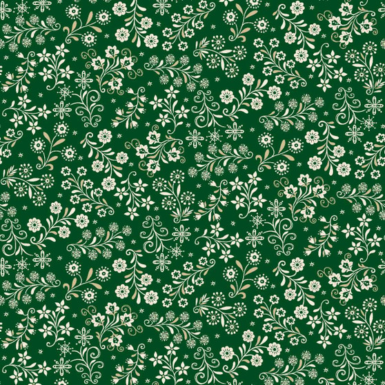 NORDIC HOLIDAY VILLAGE FLORAL VINES GREEN CREAM