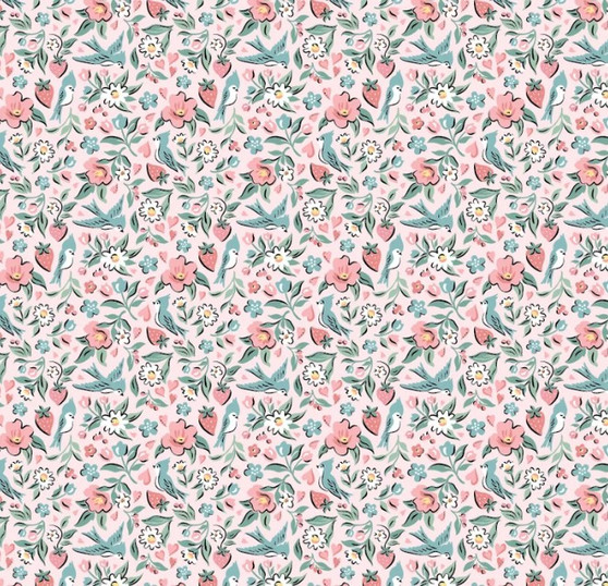 GRANNY'S SEWING ROOM BLUEBIRDS & BERRIES / PINK
