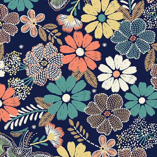MAJESTIC GARDEN FANCIFUL FLORAL - NAVY