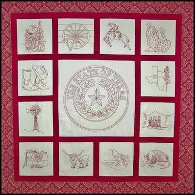 Another by Anita - Spirit of Texas Quilt - Redwork Embroidered-