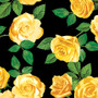 Flowers of Friendship || 1450912B YELLOW ROSE GARDEN BLACK || Sold by the yard