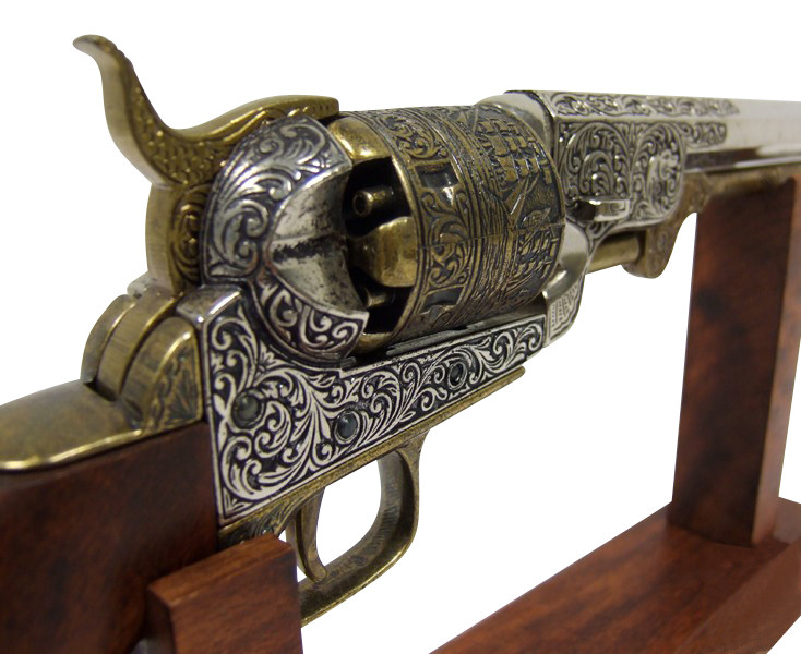 アンティーク Denix Civil War M1851 Engraved Naval Replica Revolver Gold Finish