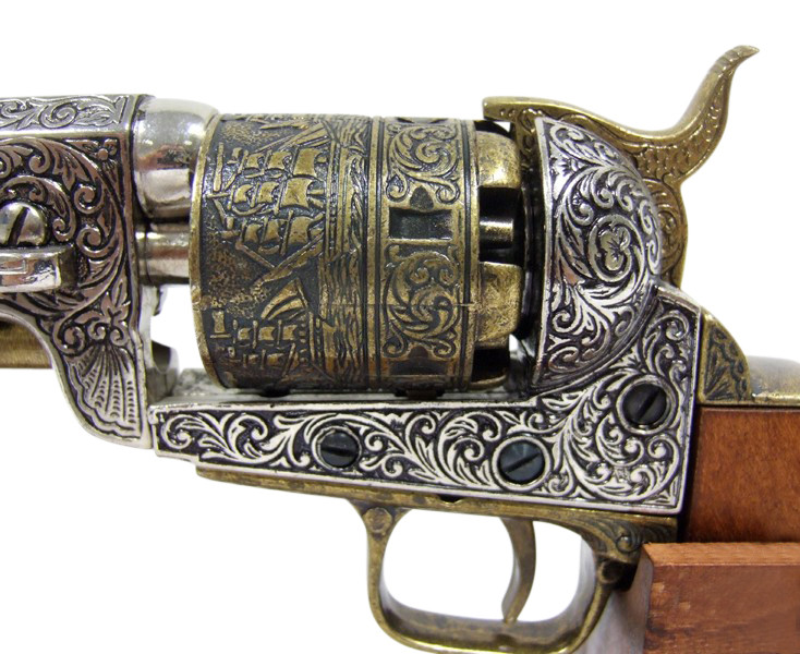 Denix Civil War M1851 Engraved Naval Replica Revolver Gold Finish